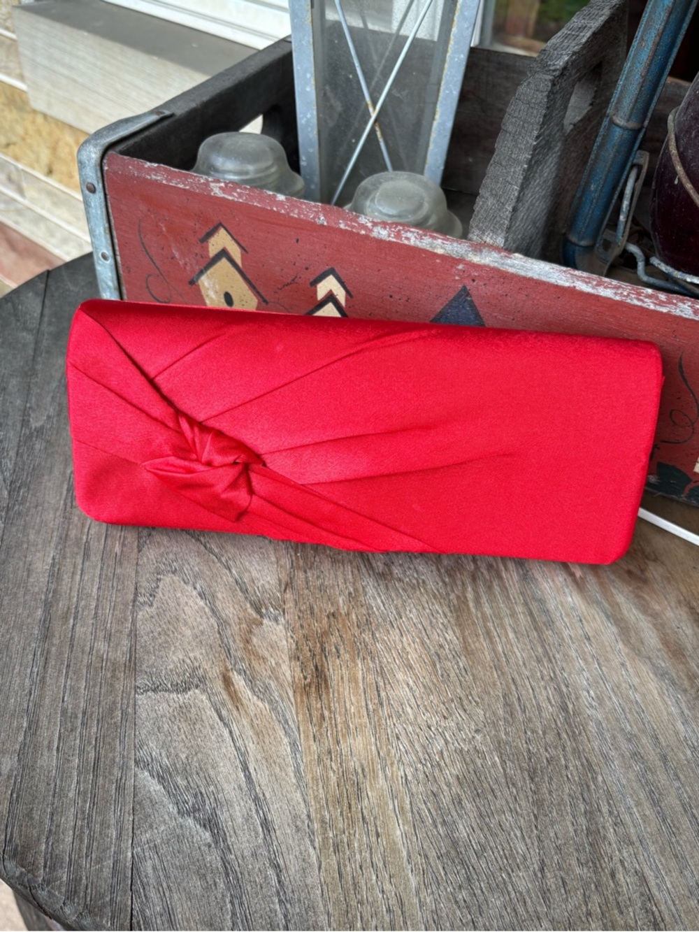 Red Satin‎ Knot Clutch Handbag